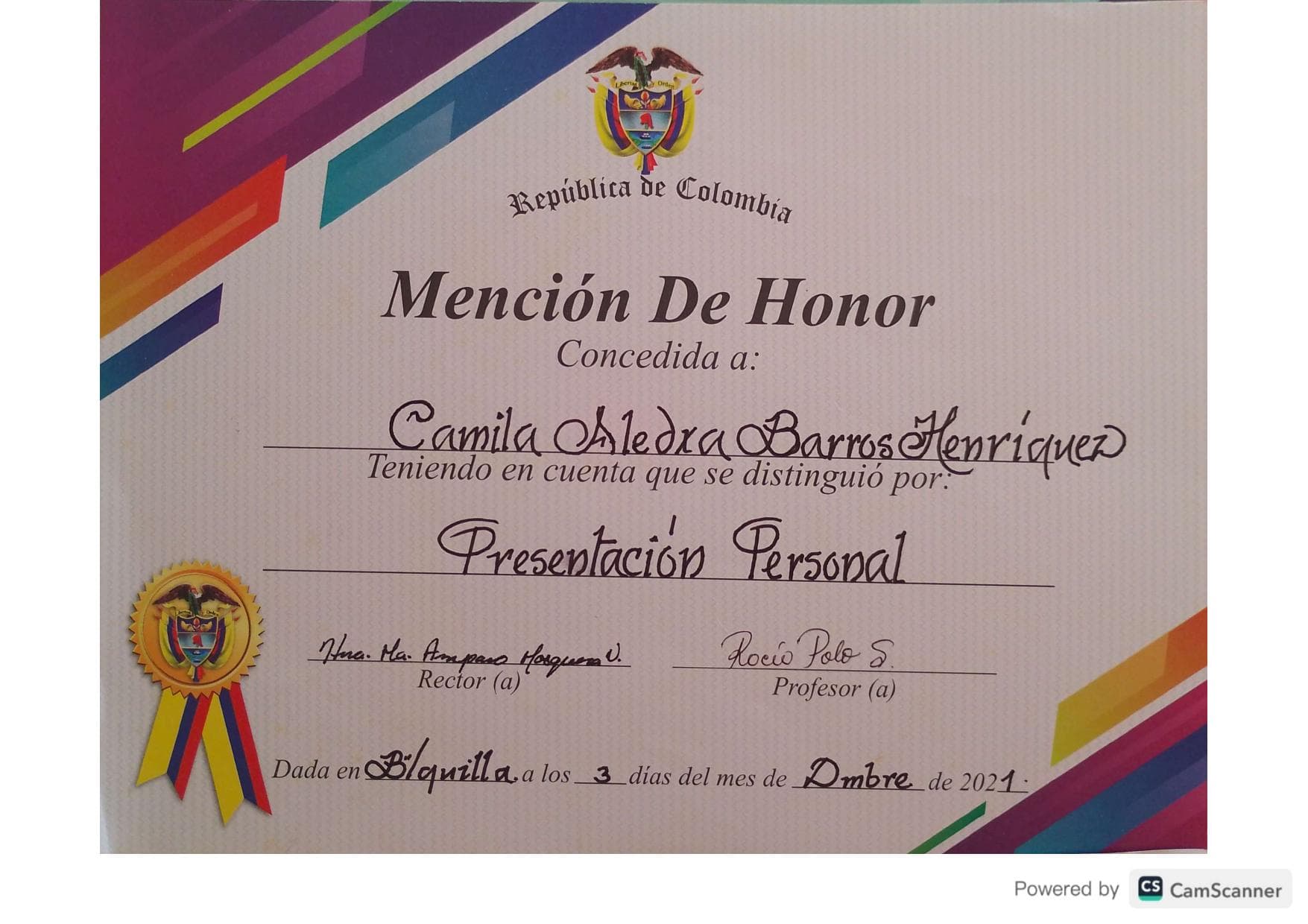 Mención de Honor - Presentación Personal